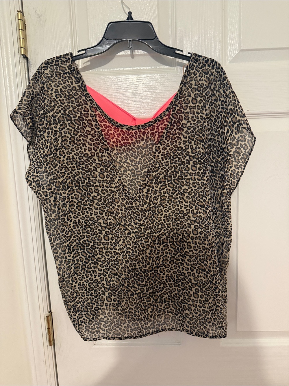 Sheer Leopard Print Overlay Top with Pink Bow
